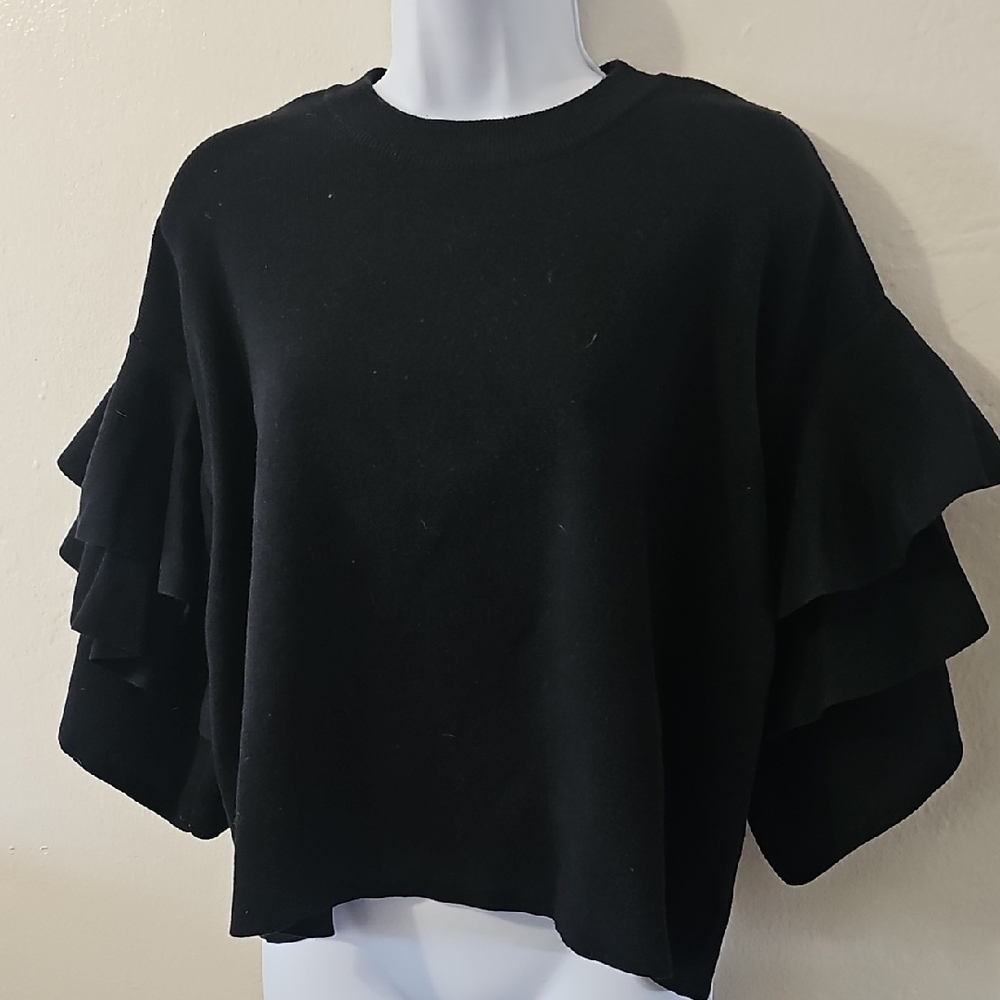 Ark & Co Black Ruffle Sleeve Crewneck Sweater